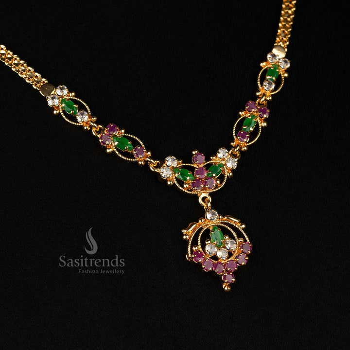 Micro gold plated multi-color floral necklace for traditional festive occasions, look like real gold - Sasitrends