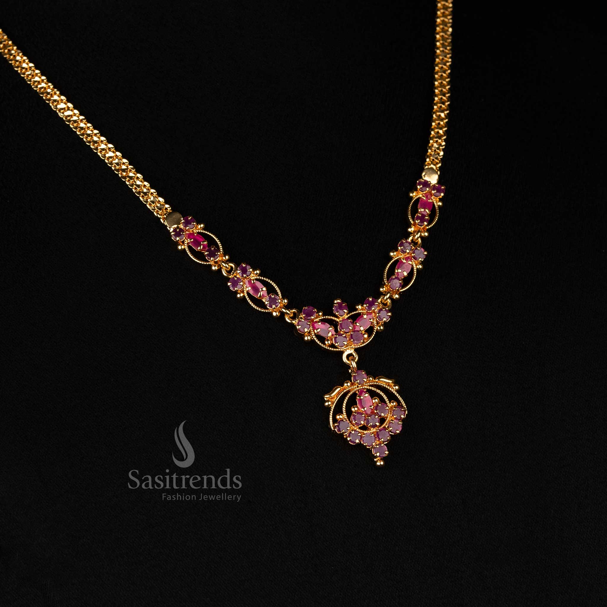 Micro gold plated one gram white ruby floral necklace, guaranteed 24-carat pure gold, traditional festive wear, look like real gold - Sasitrends