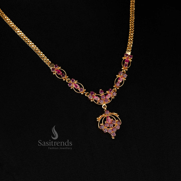 Micro gold plated one gram white ruby floral necklace, guaranteed 24-carat pure gold, traditional festive wear, look like real gold - Sasitrends