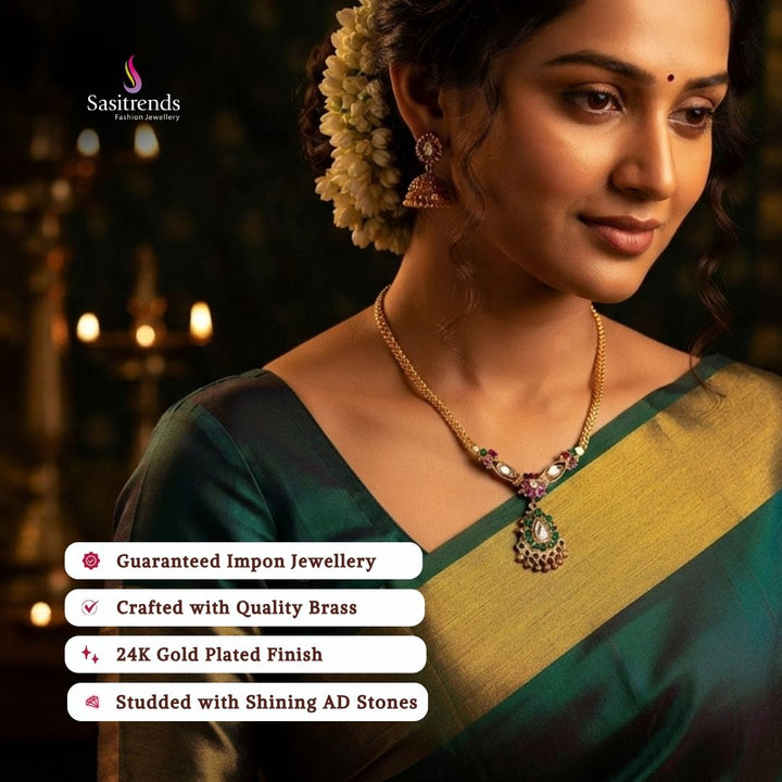 Guaranteed Micro gold plated AD stone necklace customer review image - Sasitrends