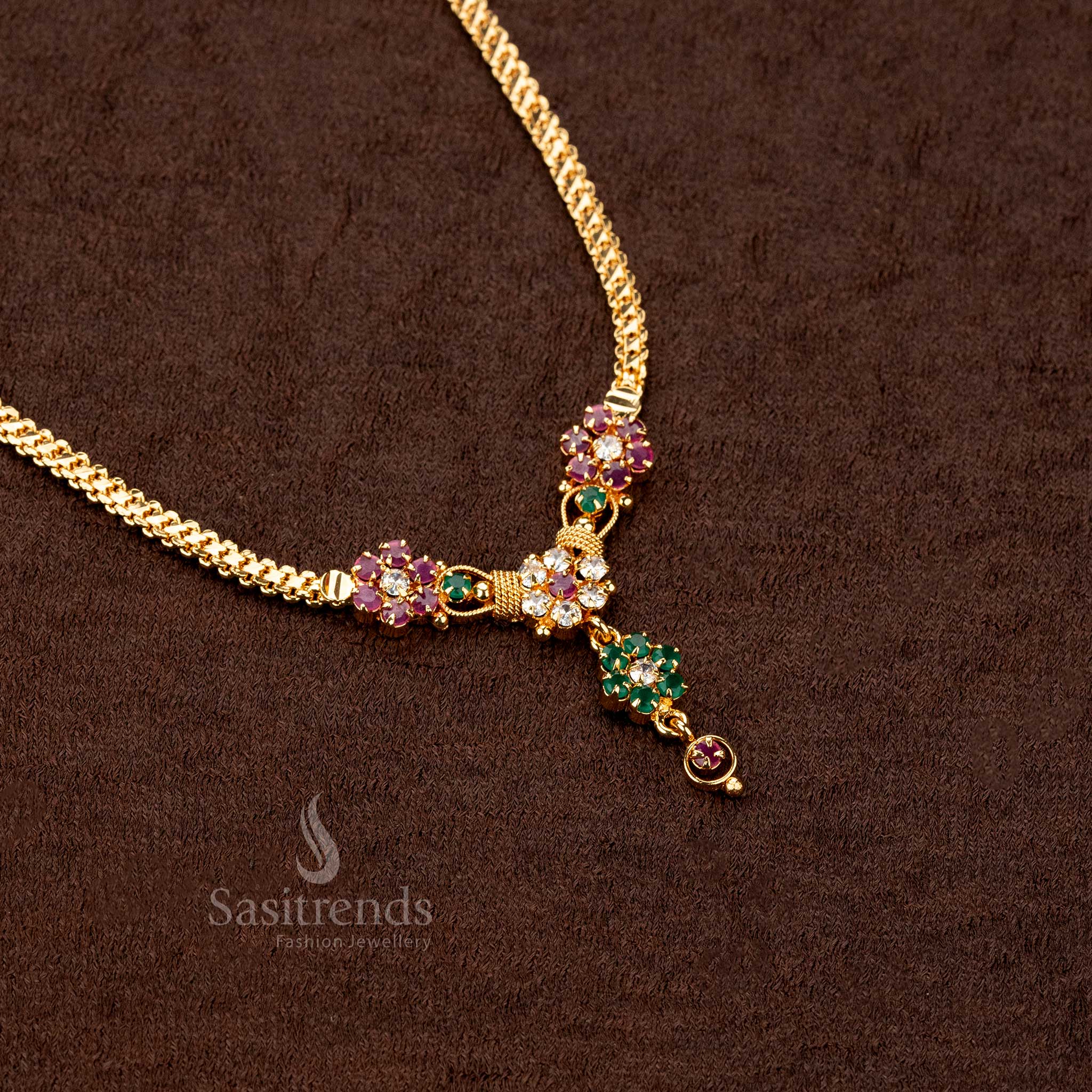 Exquisite traditional women's jewellery, micro gold plated floral pendant necklace with stunning multi-color stones - Sasitrends