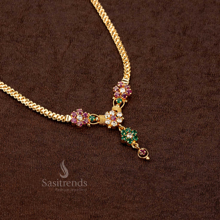 Exquisite traditional women's jewellery, micro gold plated floral pendant necklace with stunning multi-color stones - Sasitrends