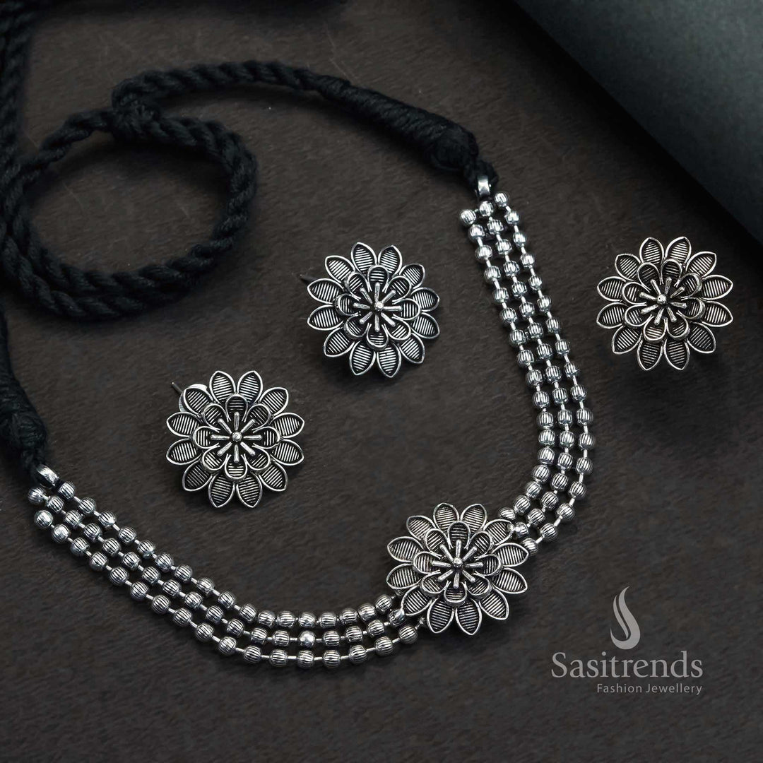 Latest oxidised Kanta choker combo jewellery set for women and girls – a traditional fusion style with boho flair and elegant matching earrings for a chic ethnic look – Sasitrends

