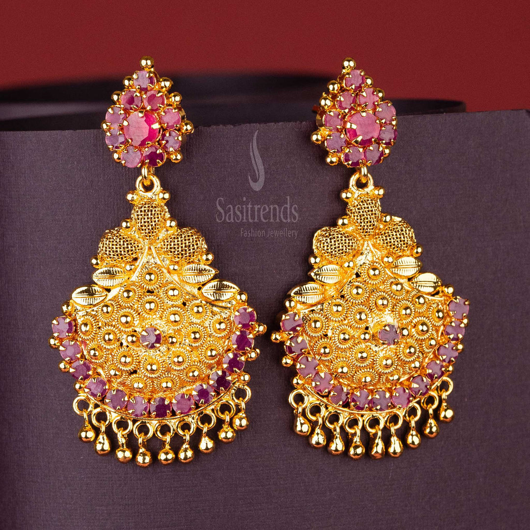 AD Stone Studded One Gram Gold Plated Earrings, 24 Carat Micro