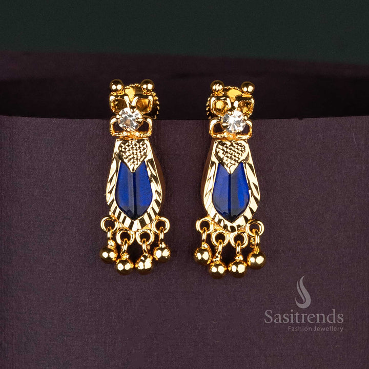 Royal Blue Palakka Nagapadam Earrings in Kerala-Style with Micro Gold-Plating and Elegant Golden Beads - Sasitrends