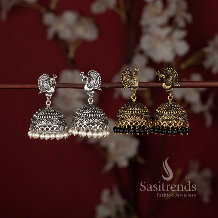 Exquisite Traditional Oxidised German Silver Combo Earrings Jhumka Set for Office Wear - Sasitrends