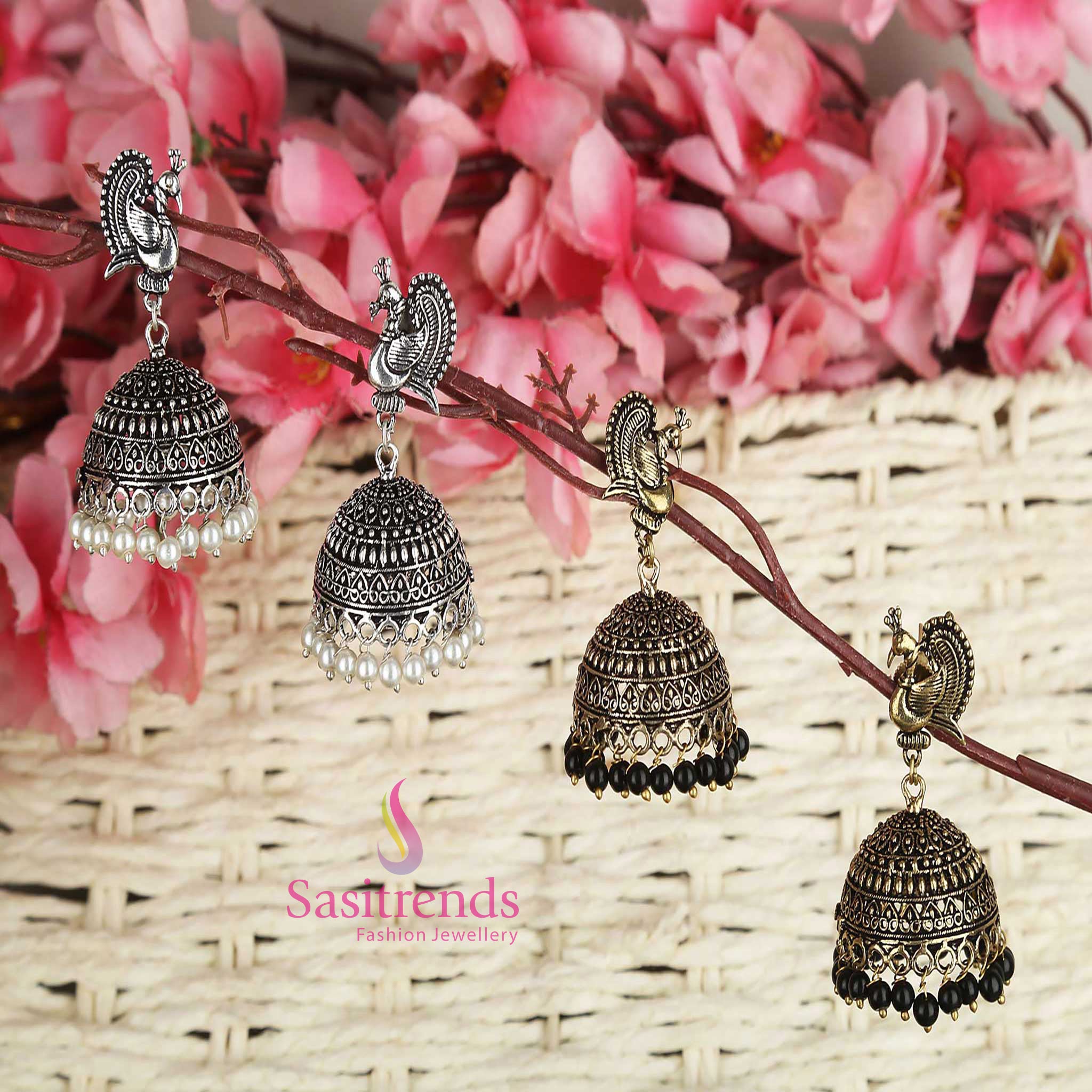 Traditional Oxidised German Silver Peacock Designer Jhumka Earrings