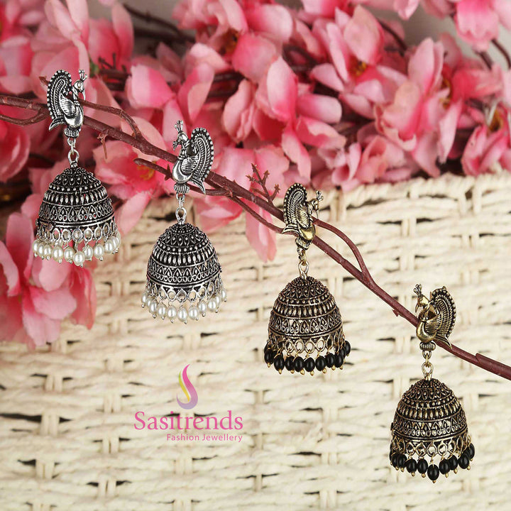 Exquisite Traditional Oxidised German Silver Combo Earrings Jhumka Set