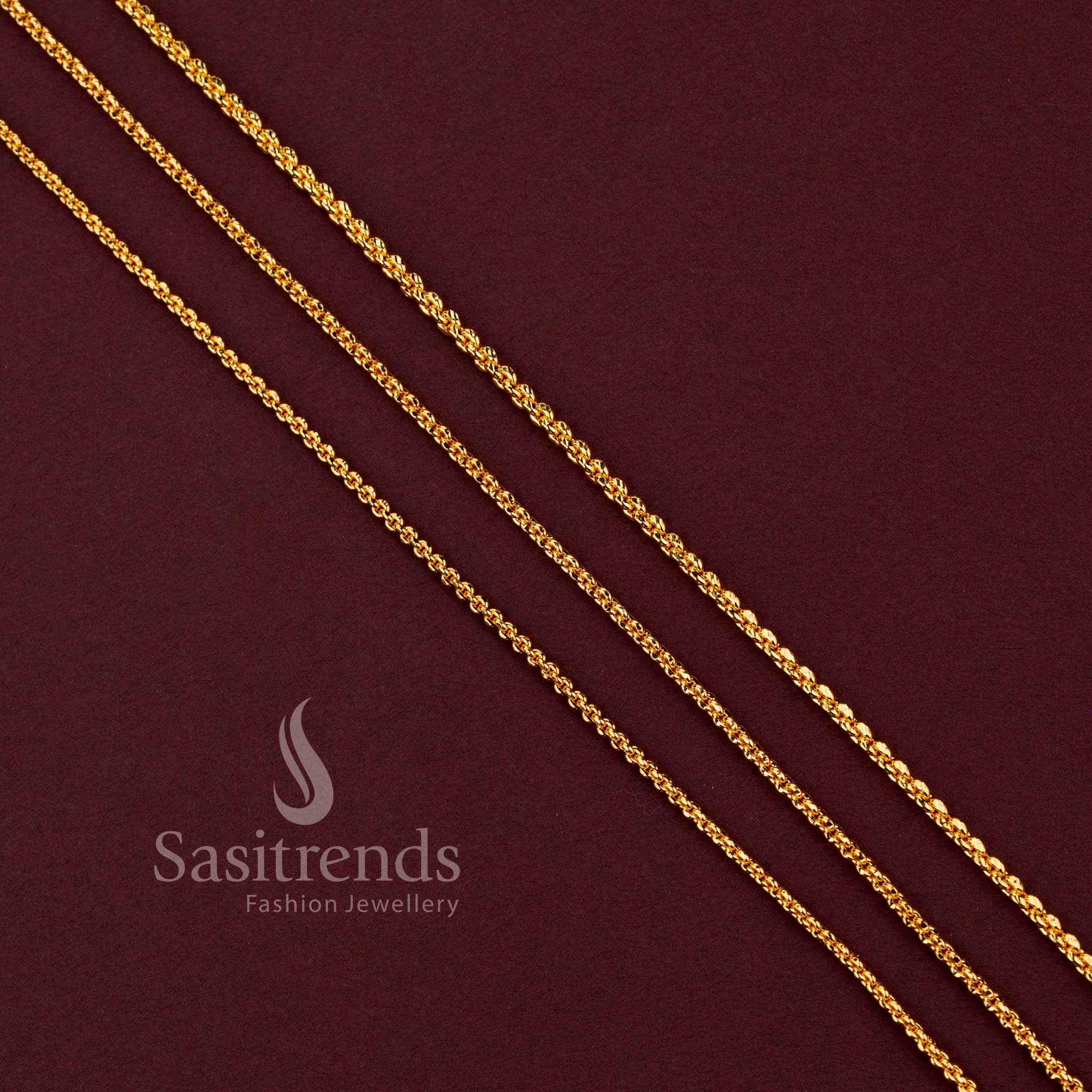 Durable daily wear micro gold plated traditional link chain highlighting the rounded interlocking structure available in thin, medium, and thick sizes - Sasitrends.