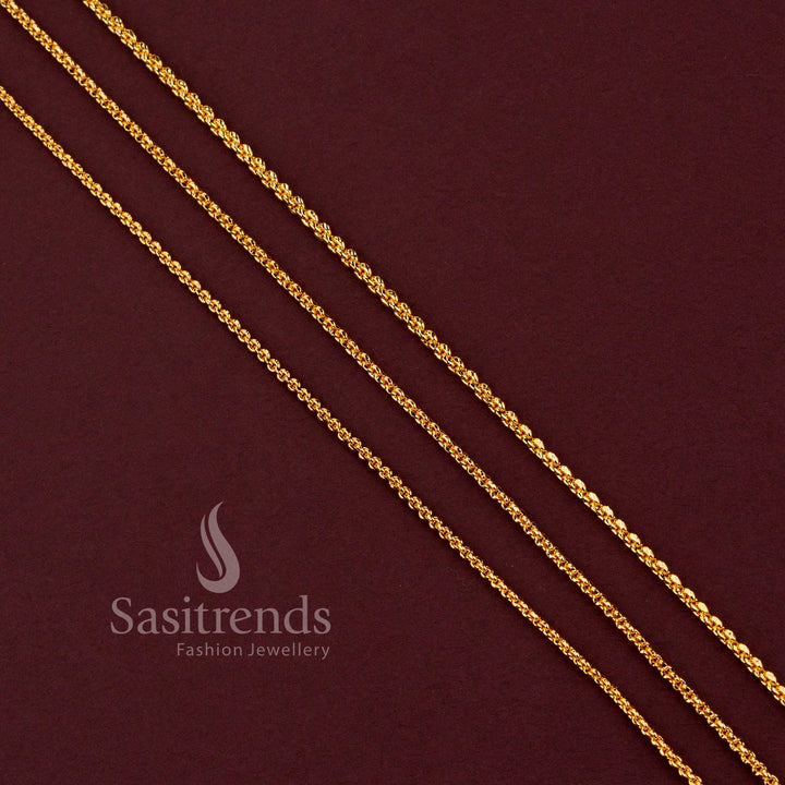 Durable daily wear micro gold plated traditional link chain highlighting the rounded interlocking structure available in thin, medium, and thick sizes - Sasitrends.