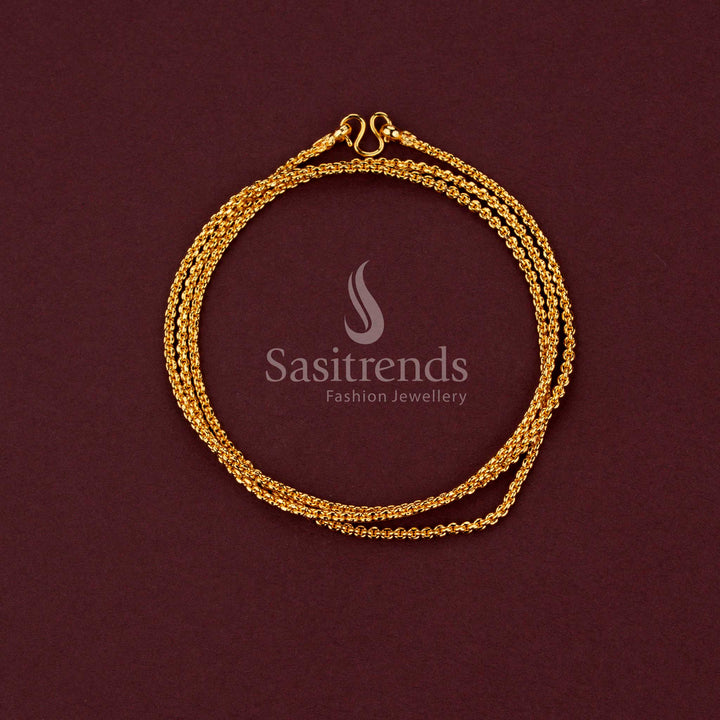 Durable daily wear micro gold plated traditional link chain highlighting the rounded interlocking structure available in thin, medium, and thick sizes - Sasitrends.