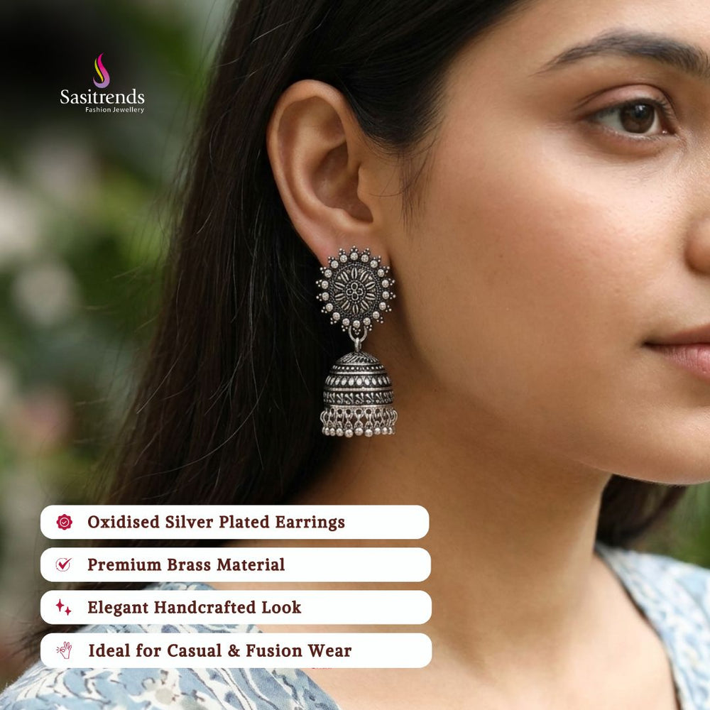 Oxidised silver plated earrings image - Sasitrends