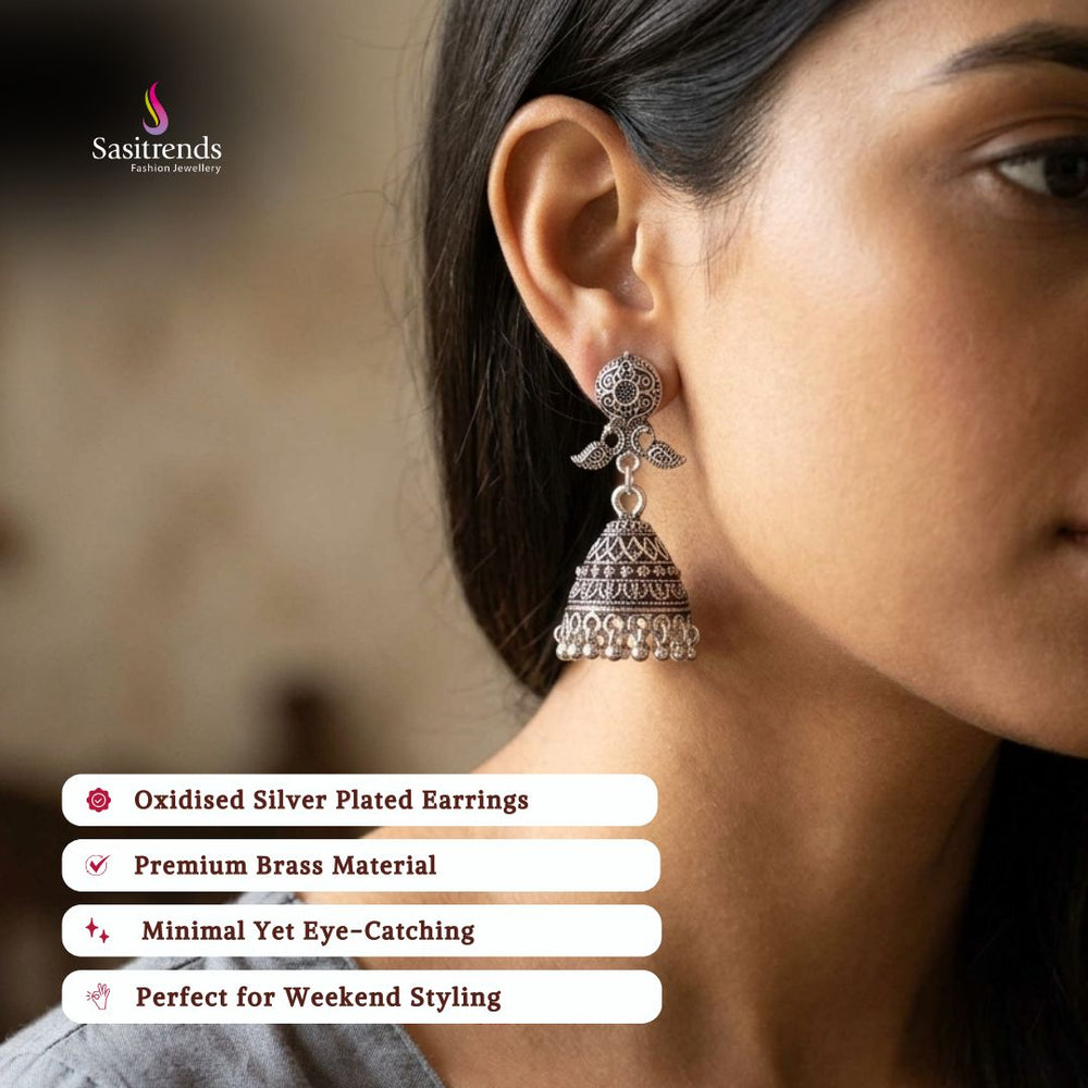 Oxidised silver plated earrings image - Sasitrends
