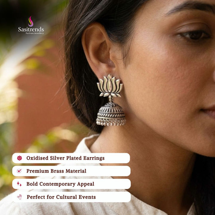 Oxidised silver plated earrings image - Sasitrends