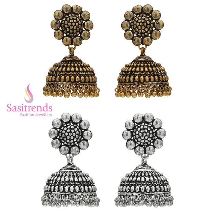 Sasitrends - Elegant Oxidised German Silver Combo Jhumka Earrings Set