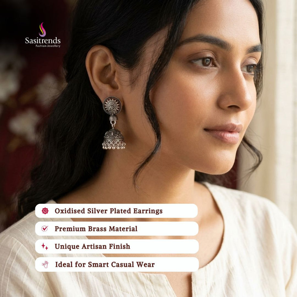 Oxidised silver plated earrings image - Sasitrends