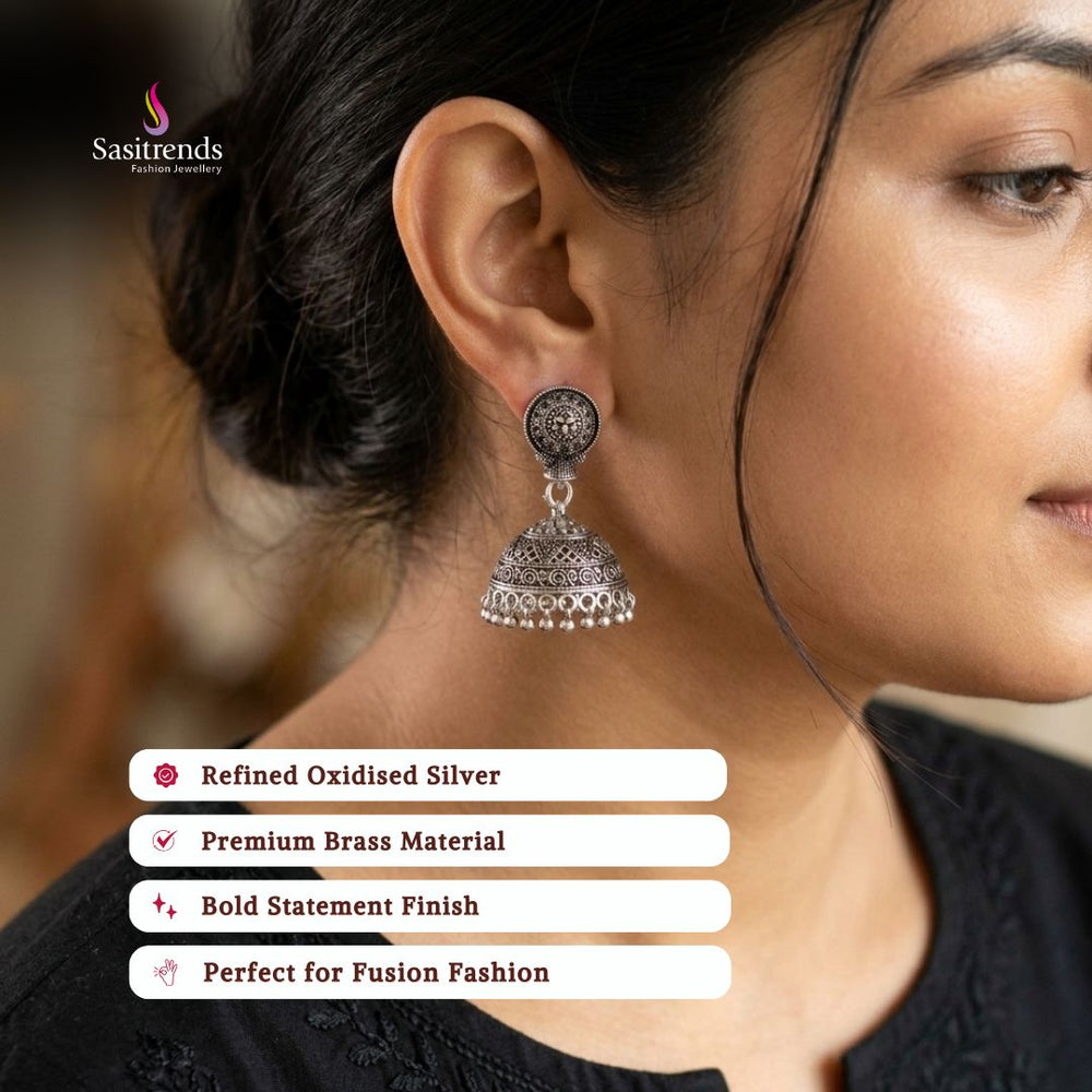 Oxidised silver plated earrings image - Sasitrends