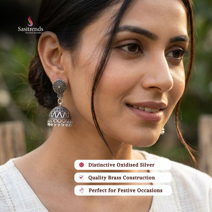 Oxidised silver plated earrings image - Sasitrends