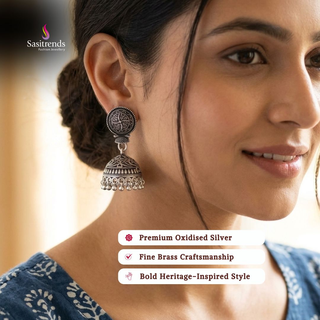 Oxidised silver plated earrings image - Sasitrends