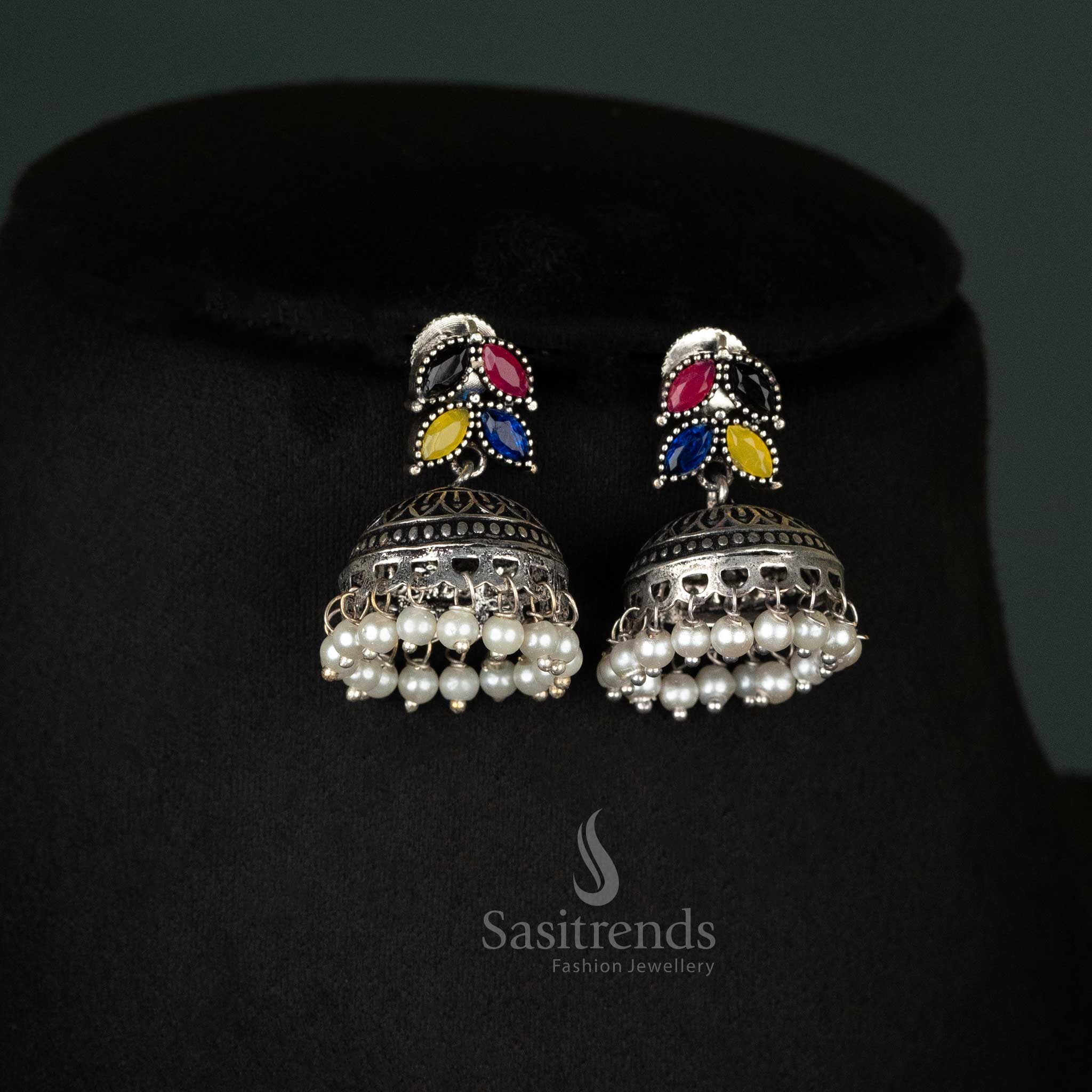 Graceful Oxidised Yellow Multi Necklace and Earrings Set – Traditional Jewelry for Festive Occasions - sasitrends
