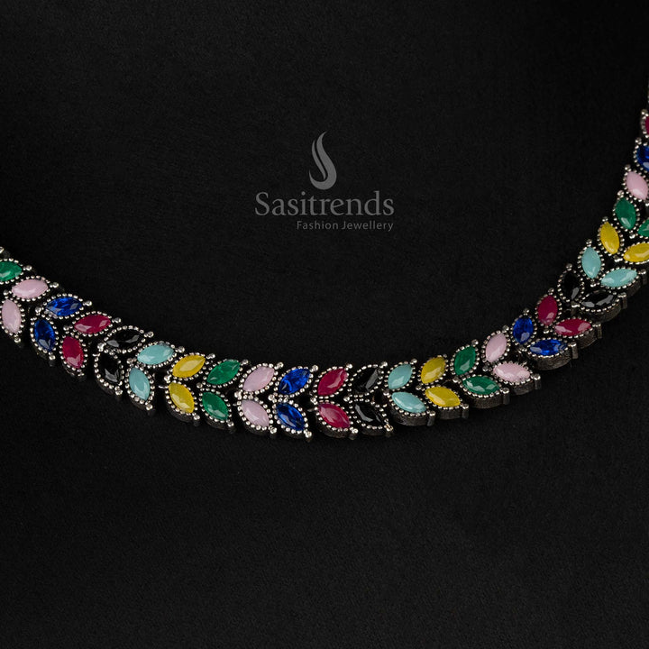 Oxidised Yellow Multi-Color Leaf Necklace Set – A Stunning Ethnic Jewelry Choice for Navarathri - sasitrends