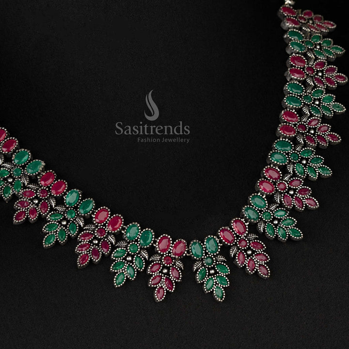Oxidised Ruby Green Flower Necklace with Earrings – A Perfect Match for Ethnic Navarathri Outfits - sasitrends