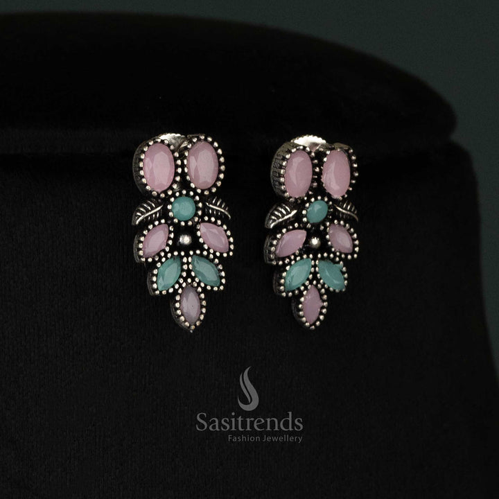 Oxidised Pink Mint Flower Necklace Set – Ethnic Jewelry with Earrings for a Modern Traditional Look - sasitrends