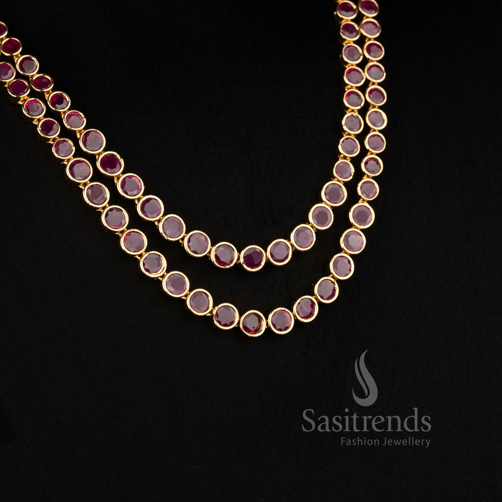 Elegant Micro Gold Plated two-line ruby and ruby-green American Diamond necklace – Sasitrends