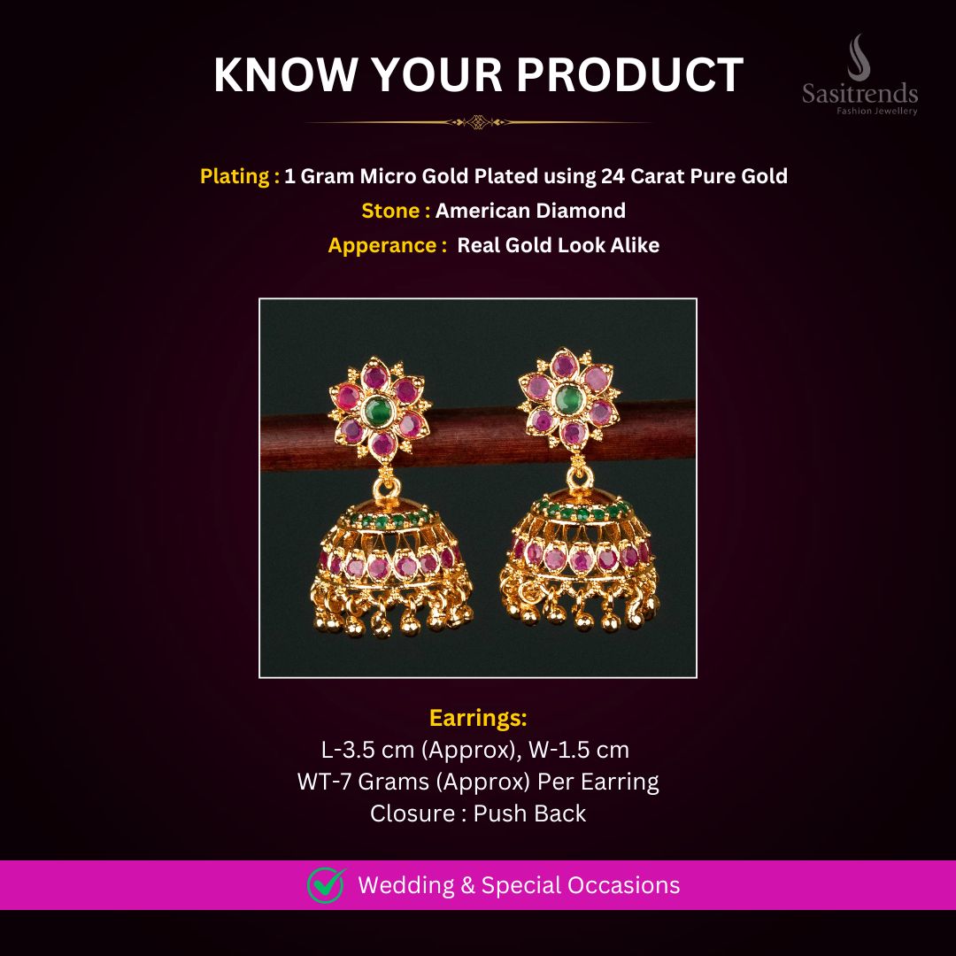 Micro gold plated AD Earrings Measurement image - Sasitrends