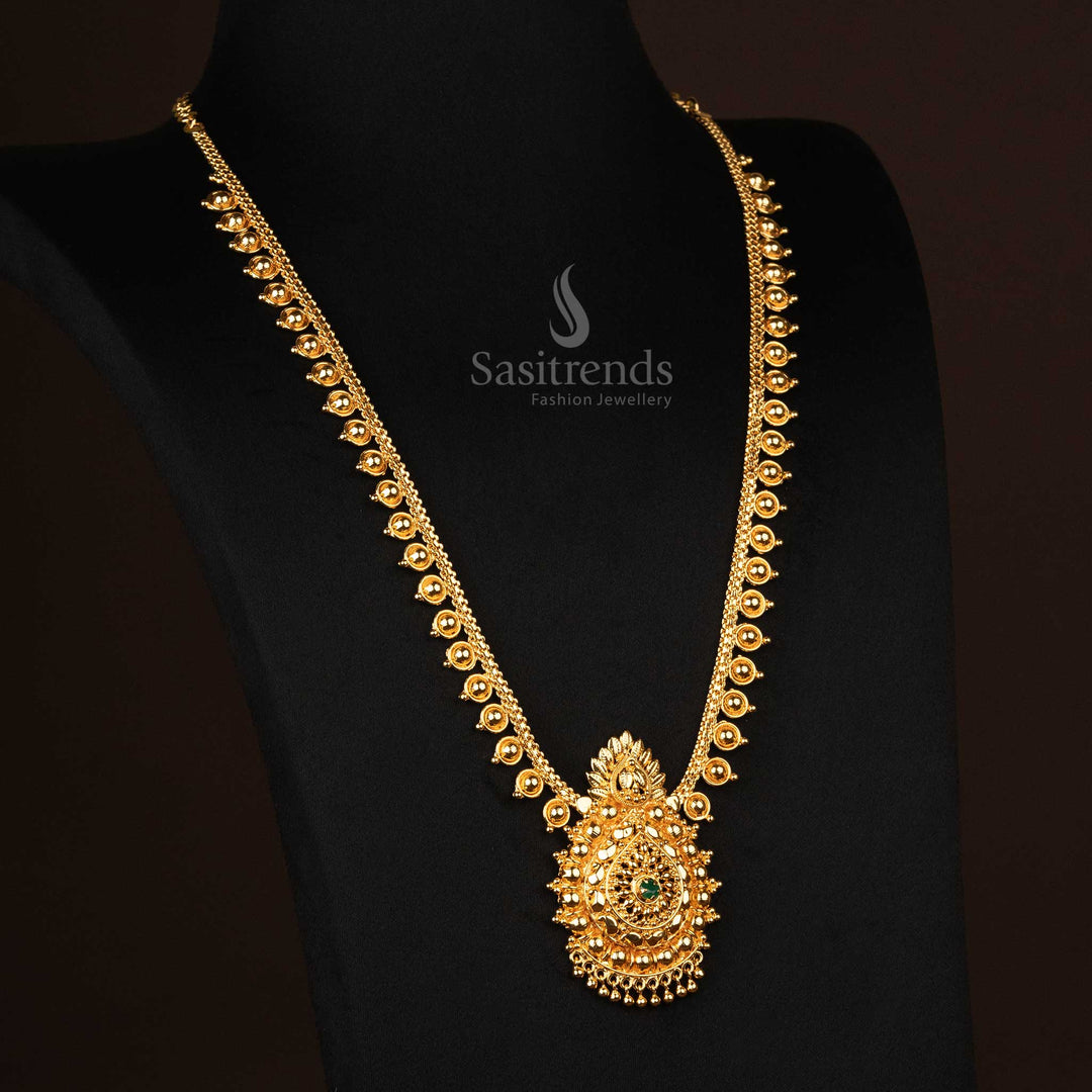 Traditional Micro Gold Plated Floral Designer Long Necklace with AD Stone  Sasitrends