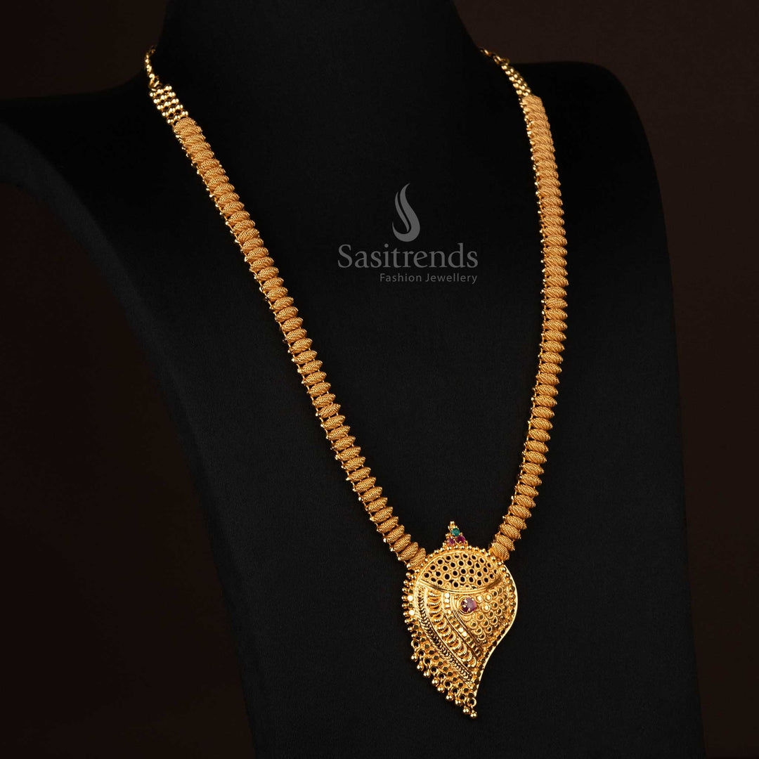 Micro Gold Plated Long Necklace with Ruby AD Stone Sasitrends