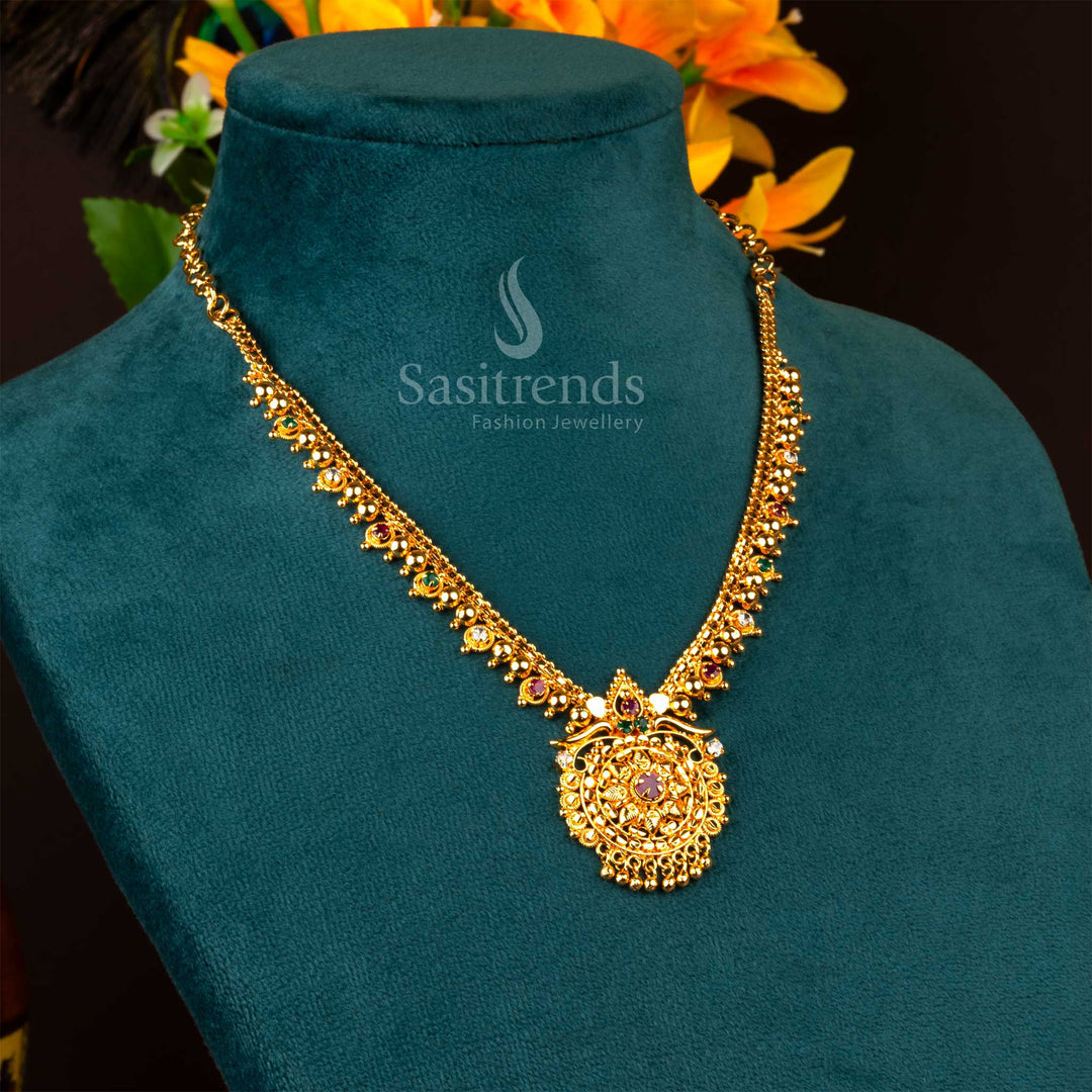 One gram micro gold plated American diamond necklace with intricate design - Sasitrends