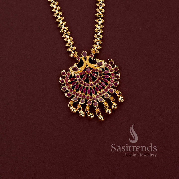 One Gram Micro Gold Plated Peacock AD Stone Pendant Necklace for Women - Sasitrends