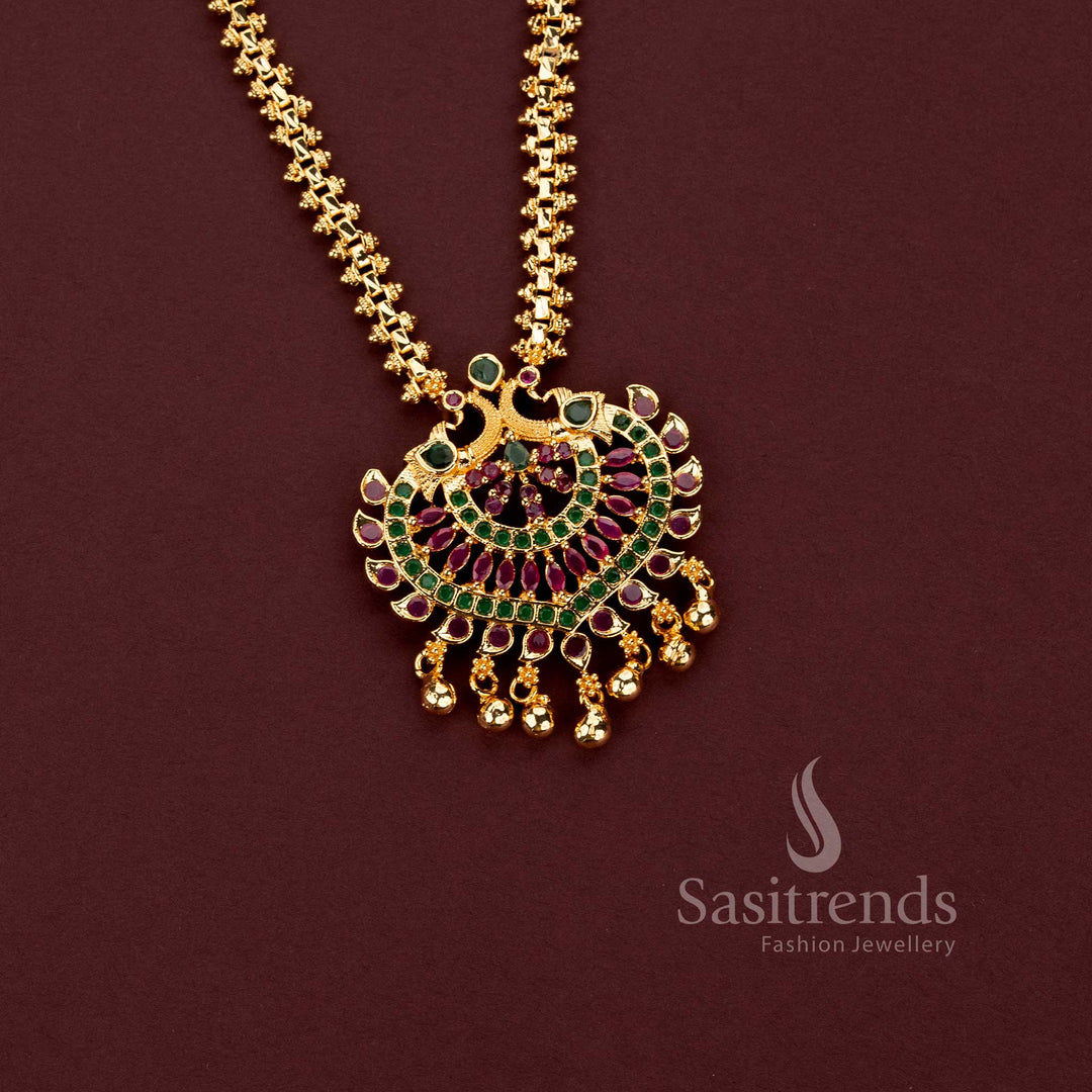 One Gram Micro Gold Plated Peacock AD Stone Pendant Necklace for Women - Sasitrends