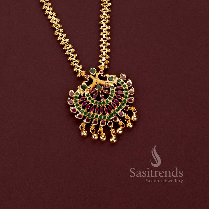 One Gram Micro Gold Plated Peacock AD Stone Pendant Necklace for Women - Sasitrends
