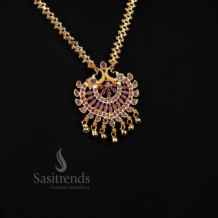 Traditional Peacock Drop Micro Gold Plated Gajiri Chain Necklace for Women - Sasitrends