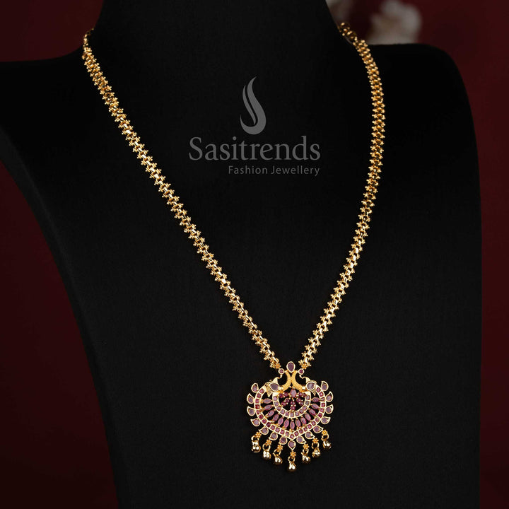 Traditional Peacock Drop Micro Gold Plated Gajiri Chain Necklace for Women - Sasitrends