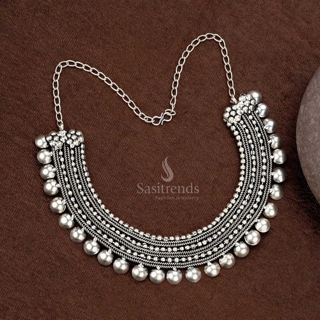 Bold oxidised choker necklace with statement beads - Sasitrends