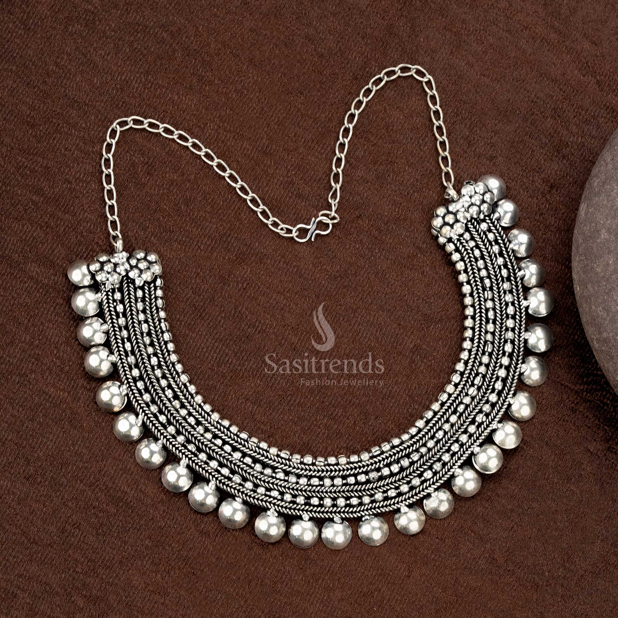 Bold oxidised choker necklace with statement beads - Sasitrends