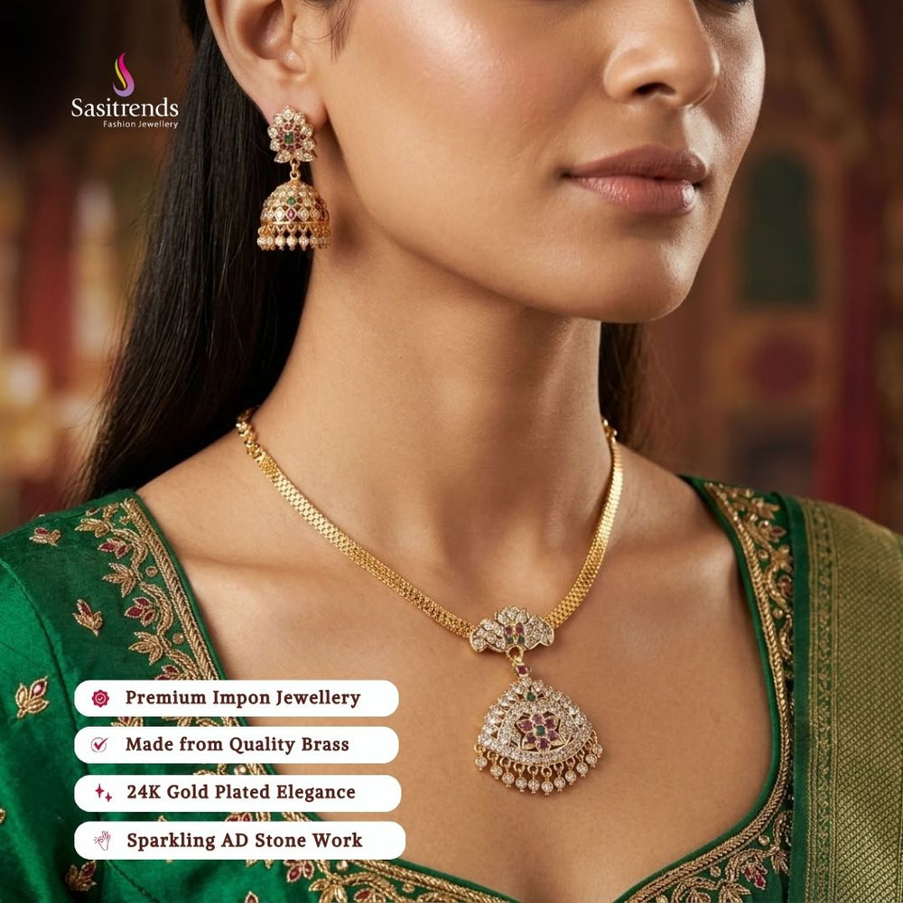 Real gold look guaranteed 24k micro gold plated impon AD stone necklace  - Sasitrends