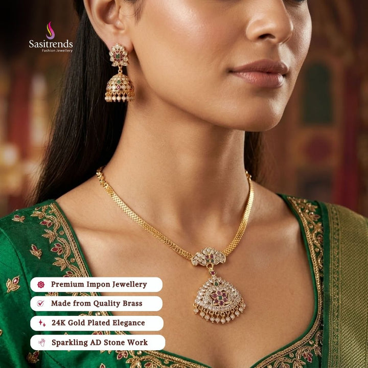 Real gold look guaranteed 24k micro gold plated impon AD stone necklace  - Sasitrends