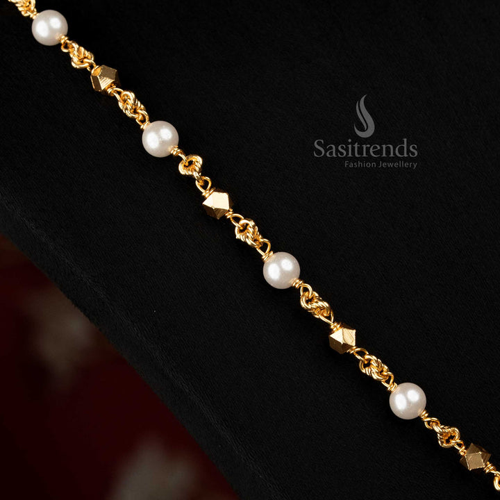 Traditional Micro Gold Plated Pearl Mala Chain showcasing diamond patterns - Sasitrends