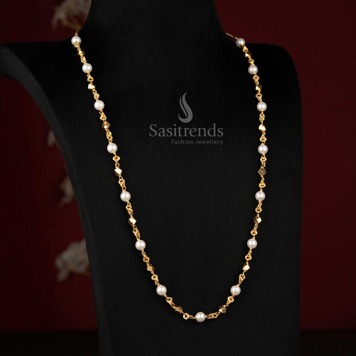 Traditional One Gram Micro Gold Plated Pearl Mala Chain for Elegant Occasions - Sasitrends