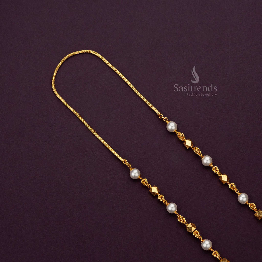 Traditional One Gram Micro Gold Plated Pearl Mala Chain for Elegant Occasions Sasitrends