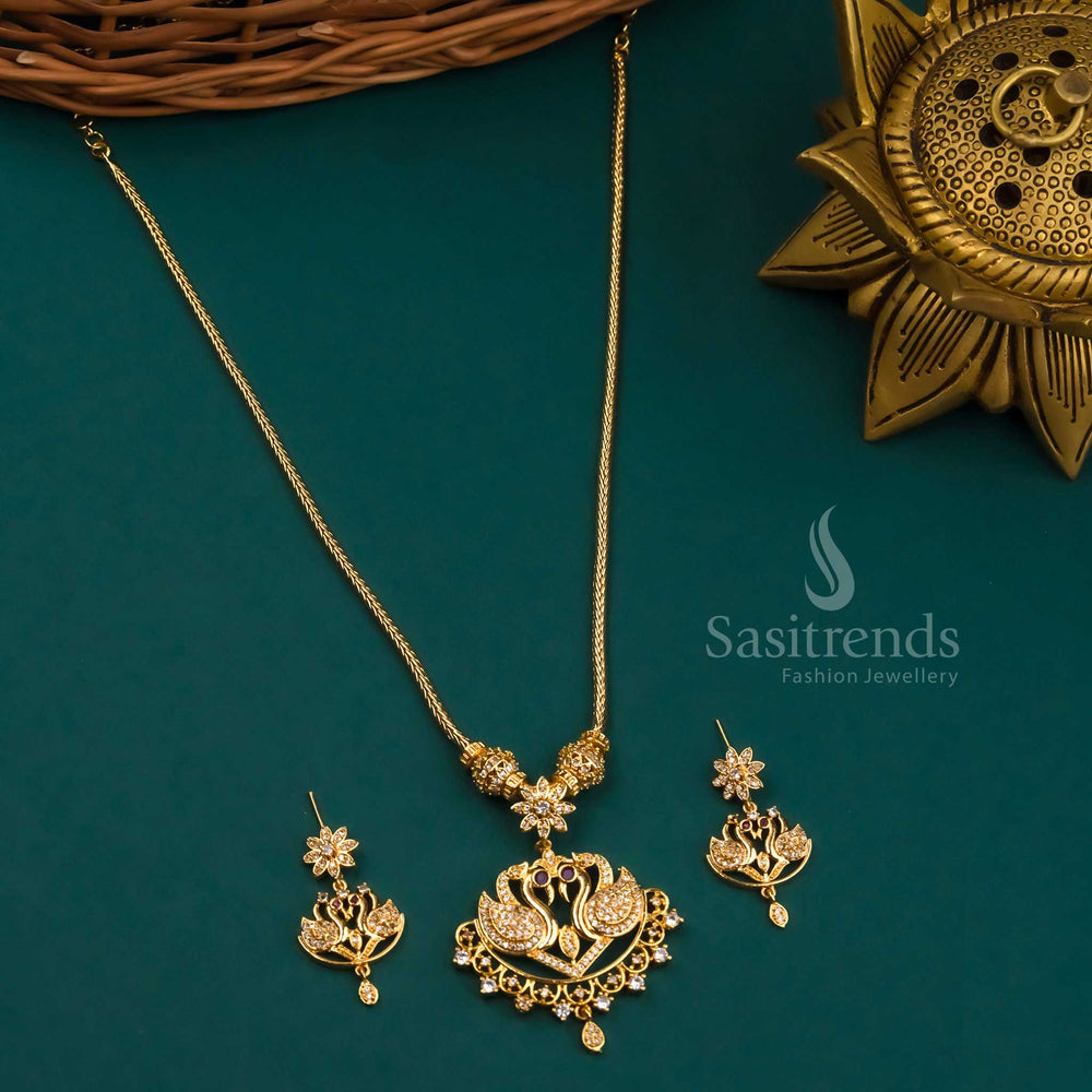Gorgeous Swan Pendant Necklace with White AD Stones - New Micro Gold Plated Traditional Jewelry - Sasitrends