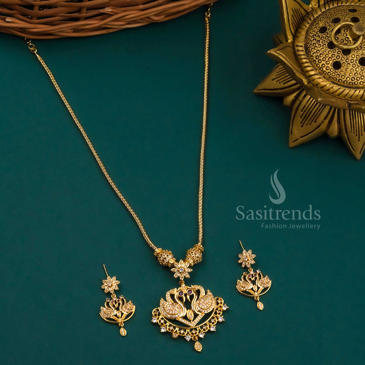 Gorgeous Swan Pendant Necklace with White AD Stones - New Micro Gold Plated Traditional Jewelry - Sasitrends