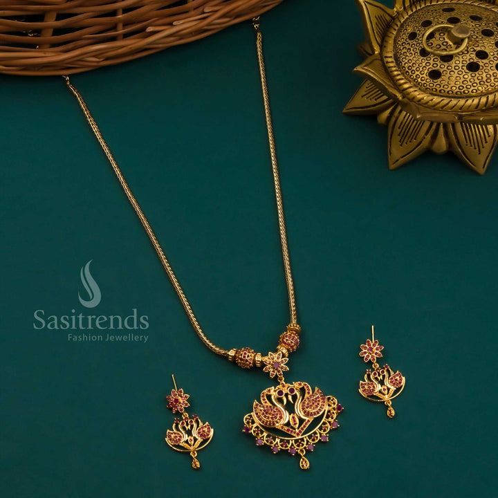 Micro Gold Plated Swan Pendant Necklace Set with Earrings - American Diamond Stones  - Sasitrends
