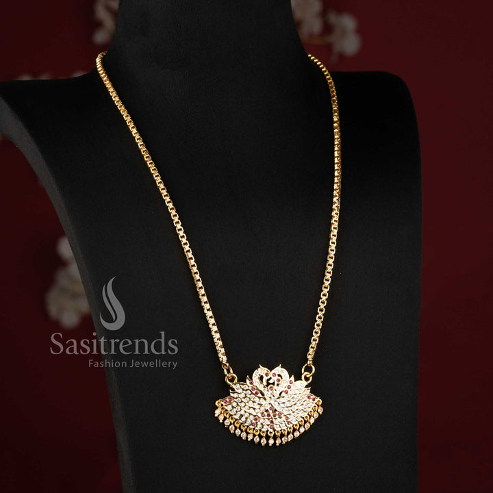 Stylish micro gold plated wedding jewellery haram with brilliant white and pink stone accents