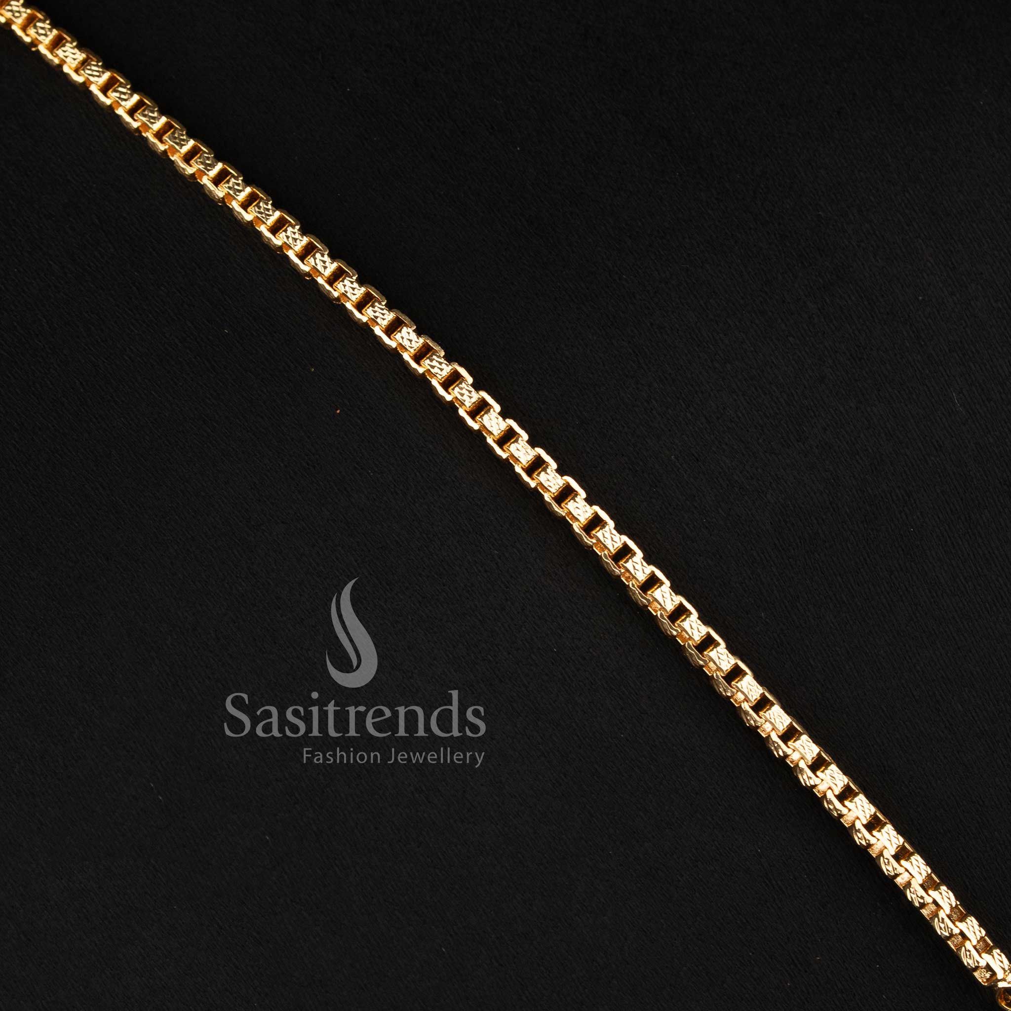 Elegant traditional-style box link long chain with a stone-studded twin swan motif centerpiece.