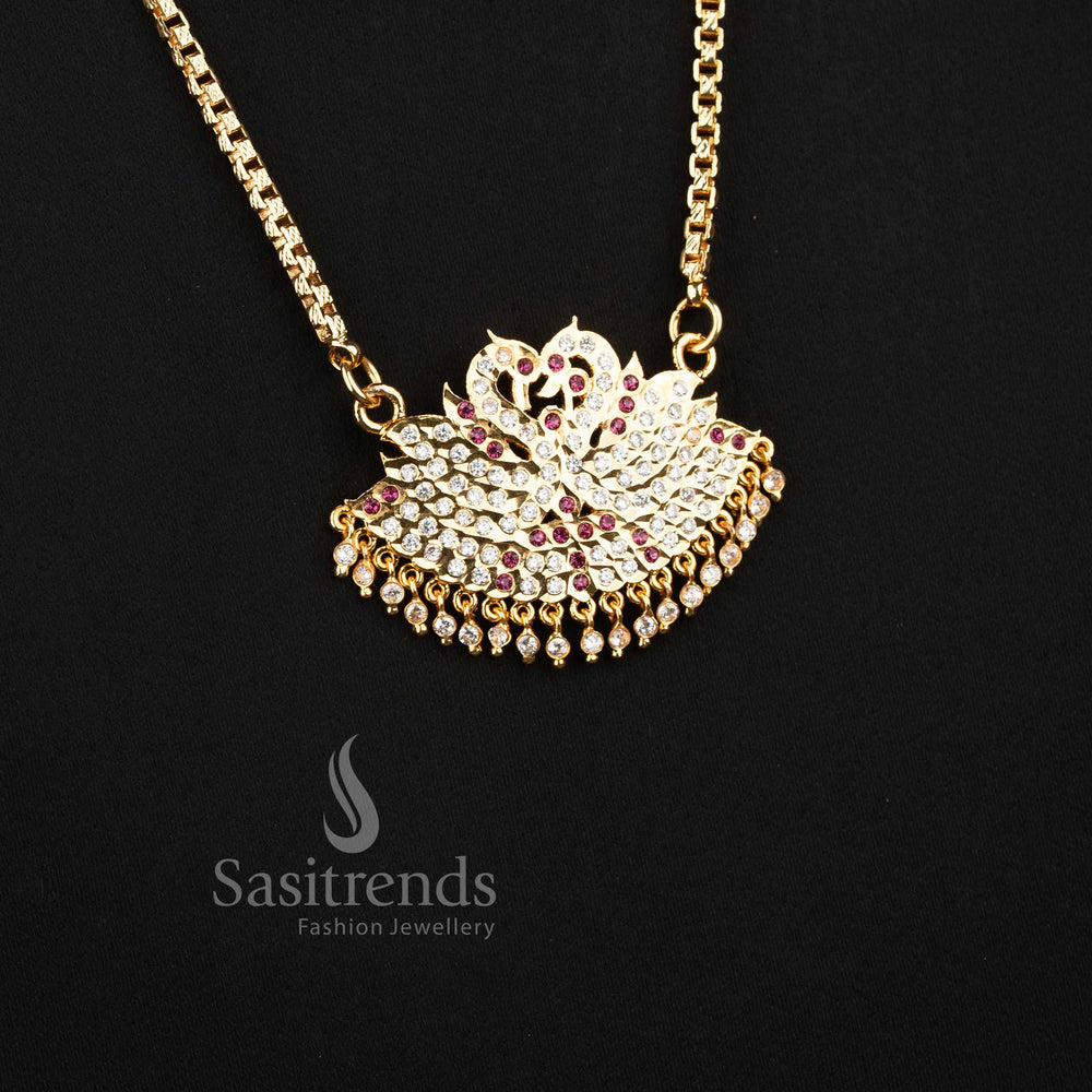 Stylish micro gold plated wedding jewellery haram with brilliant white and pink stone accents